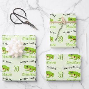 Feuille De Papier Cadeau Cute Green Tree Frog Nom du Motif Âge Anniversaire