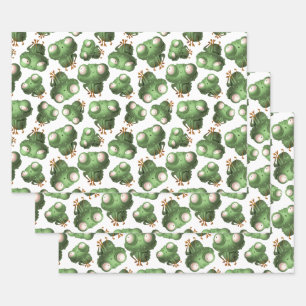 Feuille De Papier Cadeau Cute grenouilles à dessin vert sur blanc