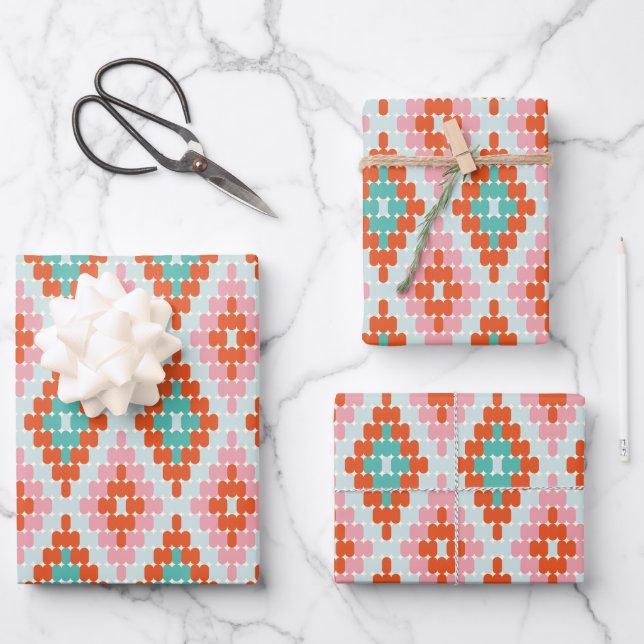 Feuille De Papier Cadeau Cute hiver Motif diamant géométrique  rose Turquoi (Recto)