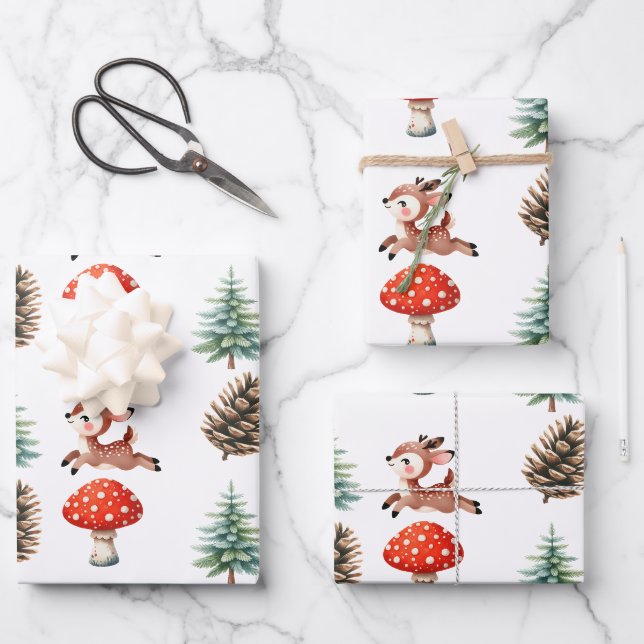 Feuille De Papier Cadeau Cute Jumping Baby Reindeer Pattern Christmas (Recto)