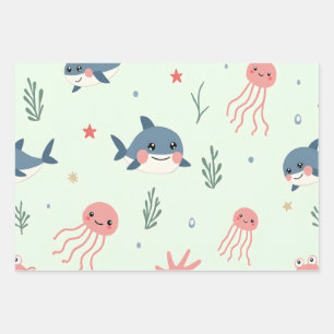Feuille De Papier Cadeau Cute Kawaii Pastel Ocean Animaux