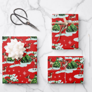 Feuille De Papier Cadeau Cute Kitschy Retro Christmas Reindeer