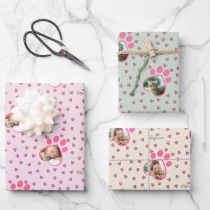 Feuille De Papier Cadeau Cute Kitty Love Trois photos de chat personnalisée
