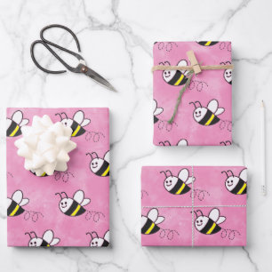 Feuille De Papier Cadeau Cute Little Bee Motif Baby shower aquarelle