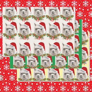 Feuille De Papier Cadeau Cute Llama Sourit Père Noël Votre nom Noël
