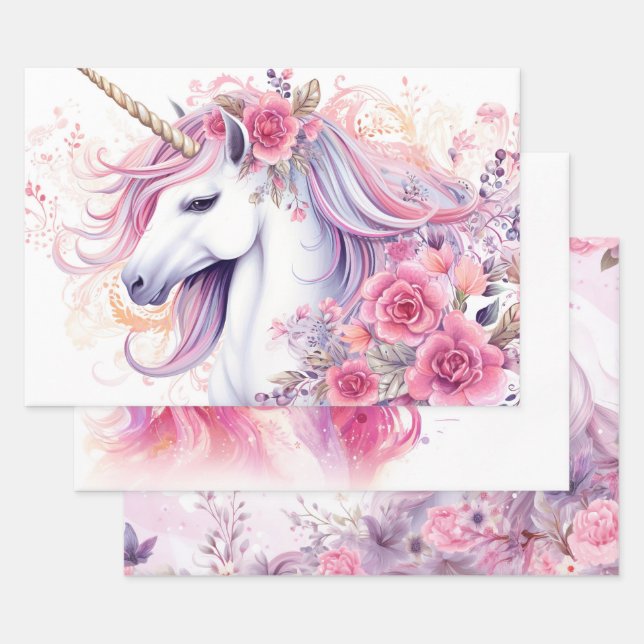 Feuille De Papier Cadeau Cute Magique Unicorne (Lot)