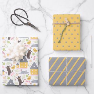 Feuille De Papier Cadeau Cute Maison Jaune Baby shower aux chiots