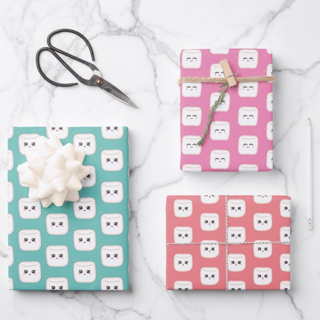 Feuille De Papier Cadeau Cute Marshmallows (Recto)