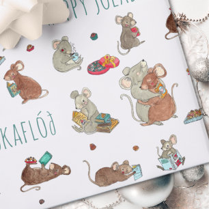 Feuille De Papier Cadeau Cute Mice Lecture Livres Jolabokaflod