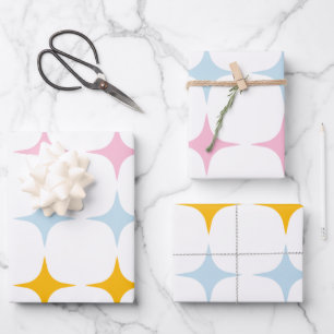 Feuille De Papier Cadeau Cute Mid Mod Stars Motif Minimaliste rose Jaune