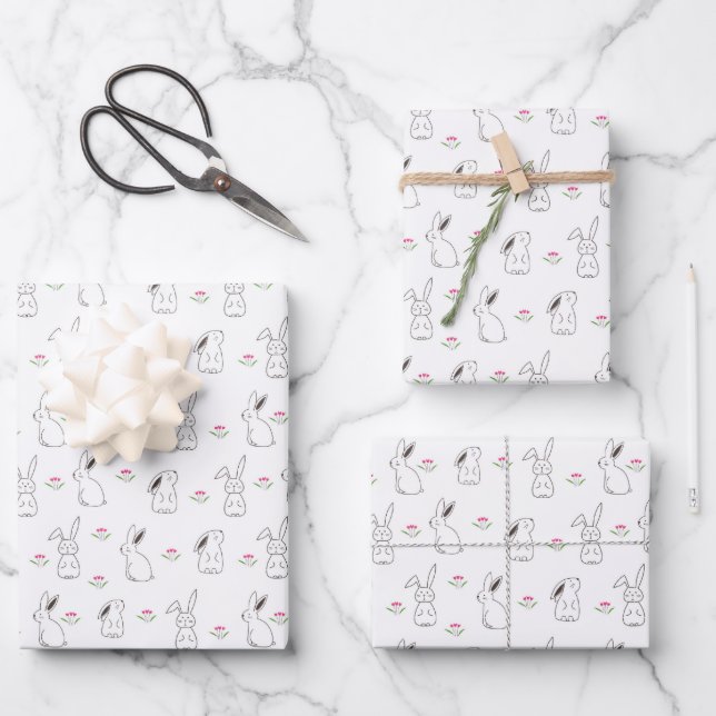 Feuille De Papier Cadeau Cute minimaliste Bunny de printemps esthétique (Recto)