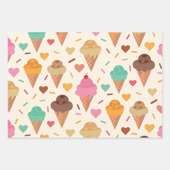 Feuille De Papier Cadeau Cute motif de cône de crème (Devant)