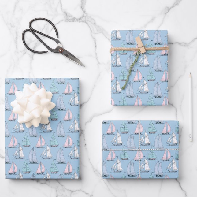 Feuille De Papier Cadeau Cute Motif de voilier (Recto)