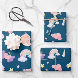 Feuille De Papier Cadeau Cute Narwhal Fish Unicorn Rainbow Sea Anniversaire