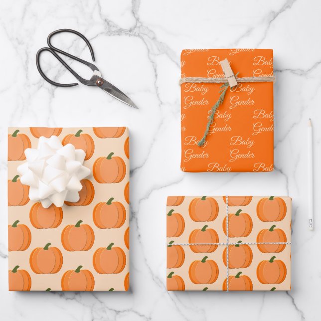 Feuille De Papier Cadeau Cute Orange Genre Neutre Citrouille Personnalisé M (Recto)