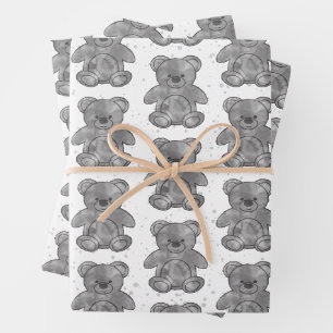 Feuille De Papier Cadeau Cute ours en peluche noir et blanc Personnalisé