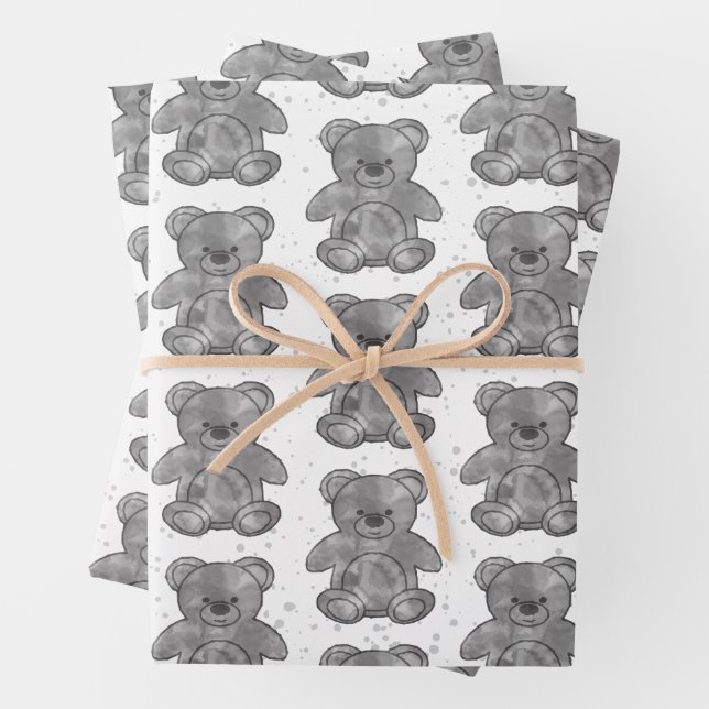 Feuille De Papier Cadeau Cute ours en peluche noir et blanc Personnalisé (En situation)