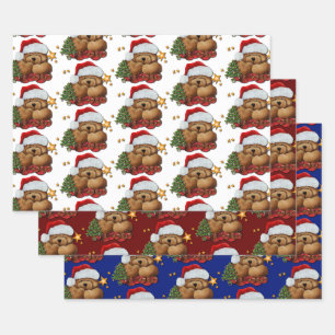 Feuille De Papier Cadeau Cute ours Père Noël
