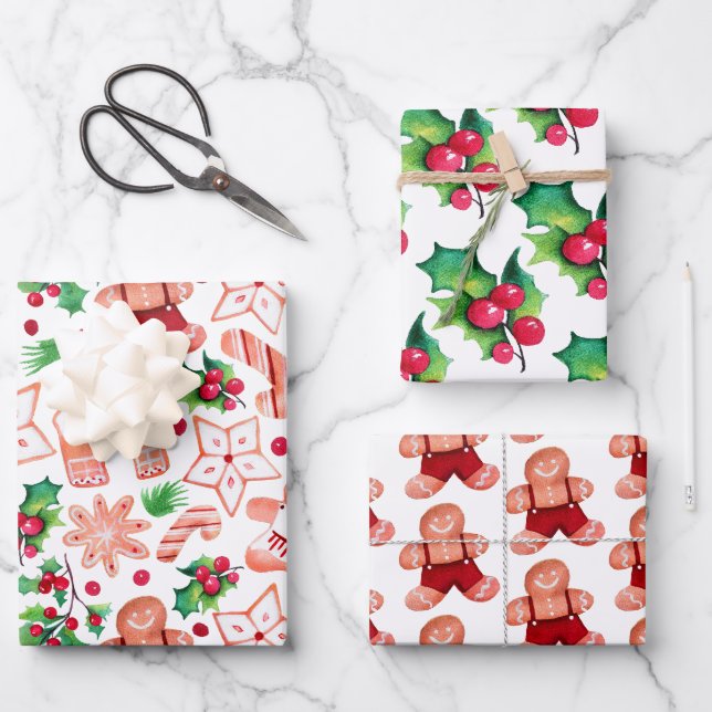 Feuille De Papier Cadeau Cute pain d'épices Baby shower de Noël (Recto)