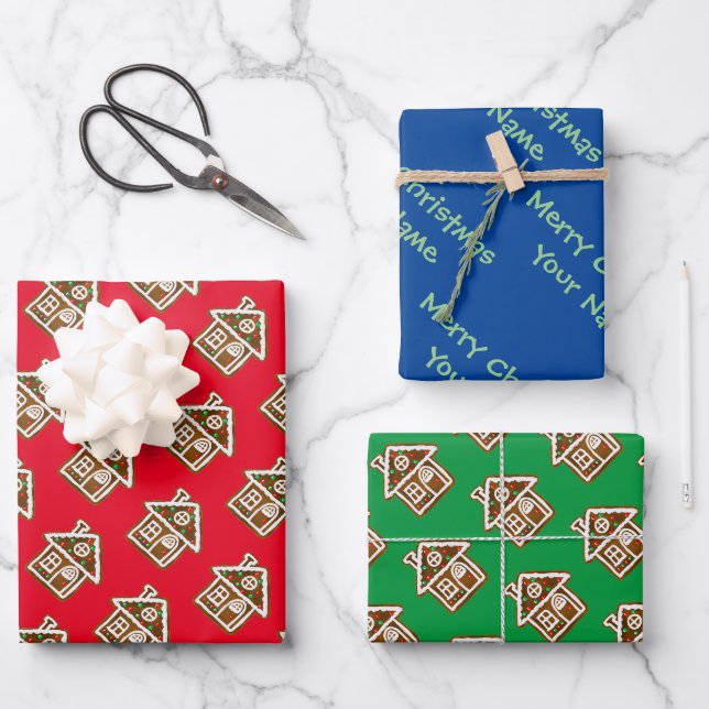 Feuille De Papier Cadeau Cute pain d'épices biscuits personnalisés Noël (Recto)