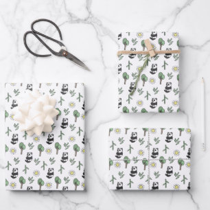 Feuille De Papier Cadeau Cute Panda Ours Animal Bambou Forêt Soleil