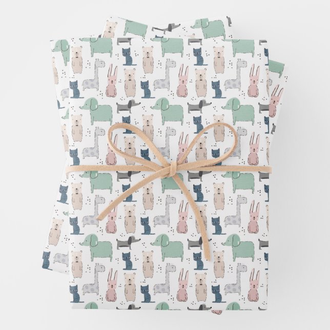 Feuille De Papier Cadeau Cute Pastel Baby Motif animal (En situation)