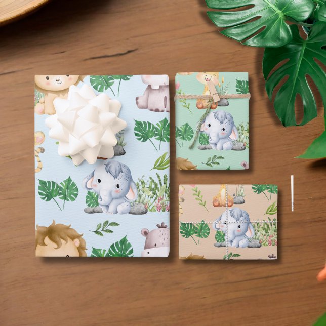 Feuille De Papier Cadeau Cute Pastel Couleur Safari Jungle Animal (Créateur téléchargé)