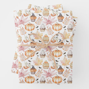 Feuille De Papier Cadeau Cute Pastel Éffrayant Cupcakes Motif Halloween