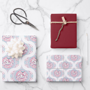 Feuille De Papier Cadeau Cute Pastel Kawaii Bunny Dot Mandala Retro Ogee