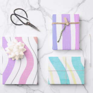 Feuille De Papier Cadeau Cute Pastel Rainbow Color Stripes Motif à thème