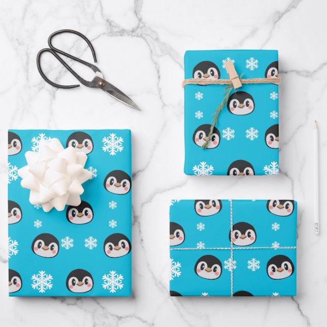 Feuille De Papier Cadeau Cute Penguin (Recto)