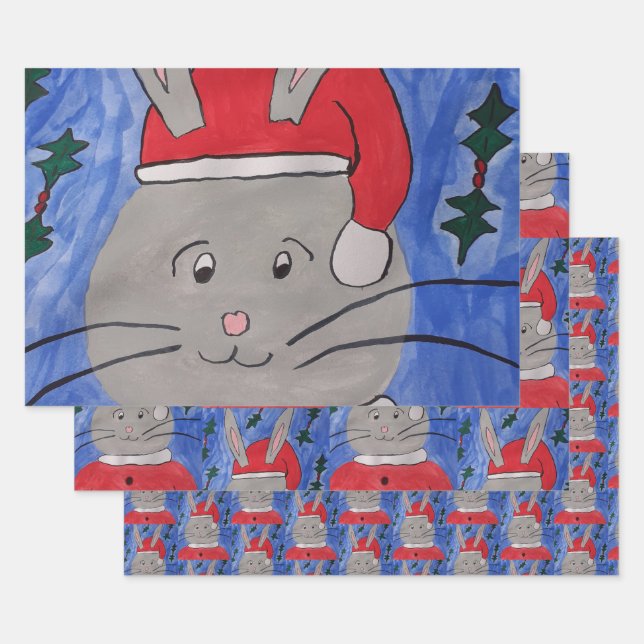 Feuille De Papier Cadeau Cute Père Noël Bunny (Lot)
