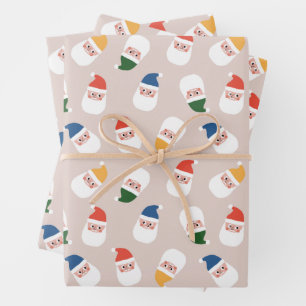 Feuille De Papier Cadeau Cute Père Noël fait face au Motif de Noël