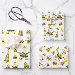 Feuille De Papier Cadeau Cute Père Noël Tartan Jaune Avec Purée