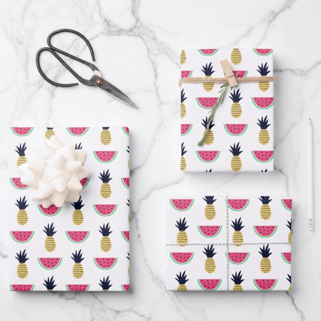 Feuille De Papier Cadeau Cute Pineapple et Watermelon Doodle Pattern (Recto)