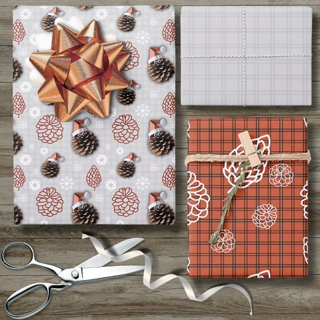 Feuille De Papier Cadeau Cute Pinecone Noël artisanat Flocon de neige gris  (Créateur téléchargé)