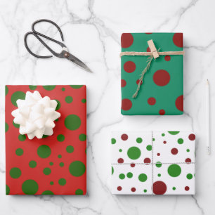 Feuille De Papier Cadeau Cute polka point Noël Rouge Vert motif