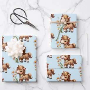 Feuille De Papier Cadeau Cute Pony Mange Motif