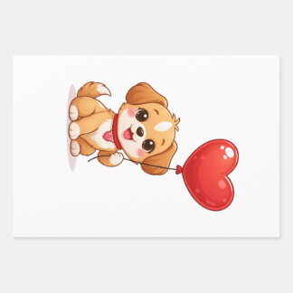 Feuille De Papier Cadeau Cute Puppy Heart Balloon Valentines Design
