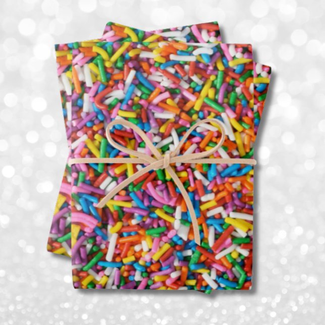 Feuille De Papier Cadeau Cute Rainbow Saupoudrer Motif alimentaire de la bo (Sprinkles Candy Rainbow Wrapping Paper)