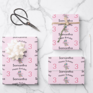 Feuille De Papier Cadeau Cute Rainbow Unicorn rose Fille Nom et âge Anniver