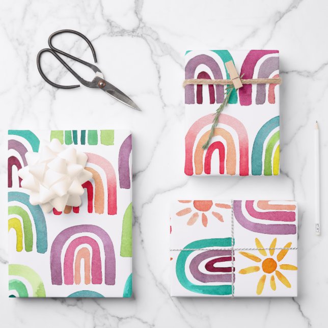 Feuille De Papier Cadeau Cute Rainbows & Suns Anniversaire (Recto)