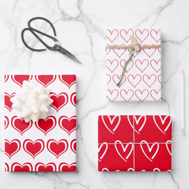 Feuille De Papier Cadeau Cute Red White Hearts Motif Valentine (Recto)