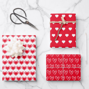 Feuille De Papier Cadeau Cute Red White Hearts Motif Valentine Wrapping P