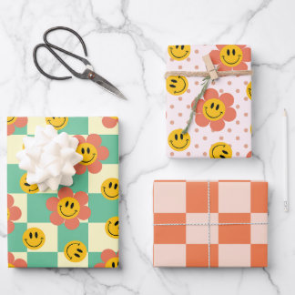 Feuille De Papier Cadeau Cute Retro motifs en damier avec fleurs