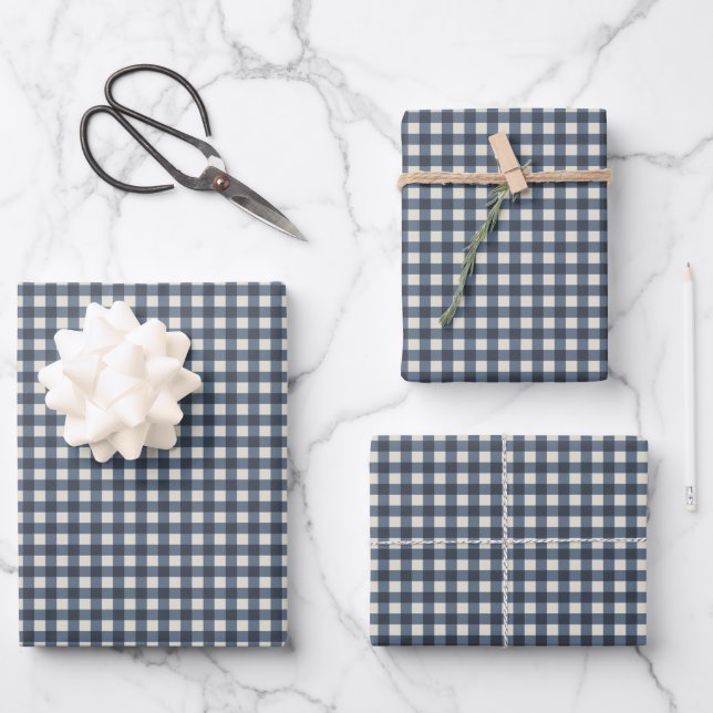 Feuille De Papier Cadeau Cute Retro Navy En vichy Plaid Motif (Recto)