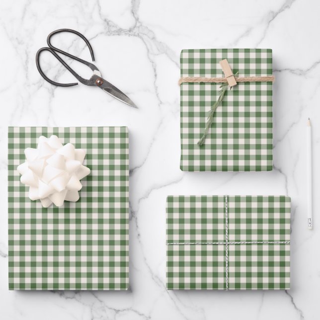 Feuille De Papier Cadeau Cute Retro Vert En vichy Motif Plaid (Recto)