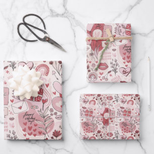Feuille De Papier Cadeau Cute Romantic Hugs Baisers Saint Valentin Fille