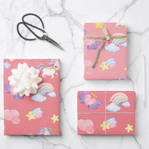 Feuille De Papier Cadeau Cute rose douce licorne arc-en-ciel Motif de ballo