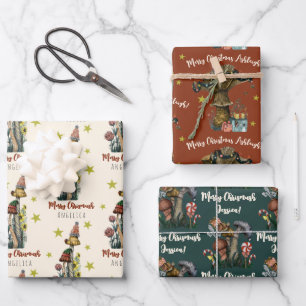 Feuille De Papier Cadeau Cute rouge et champignons verts Noël Nom personnal